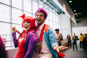 Two cosplayers at a convention center in Dallas, TX