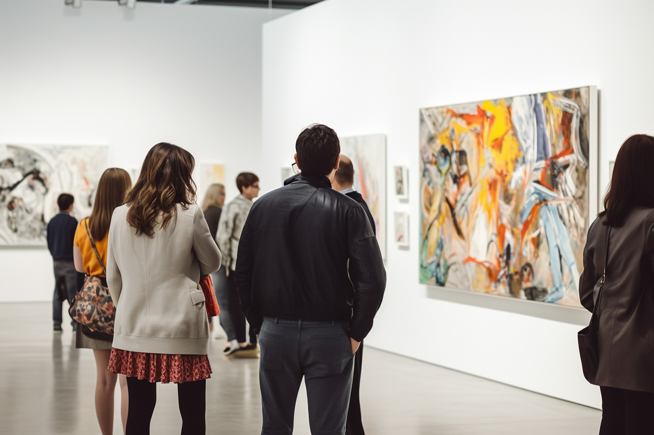 Patrons exploring an art museum