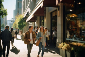 People Walking in a Shopping Plaza