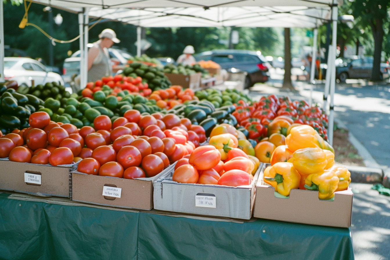 Fresh Produce on a Table at a Local Farmers' Market