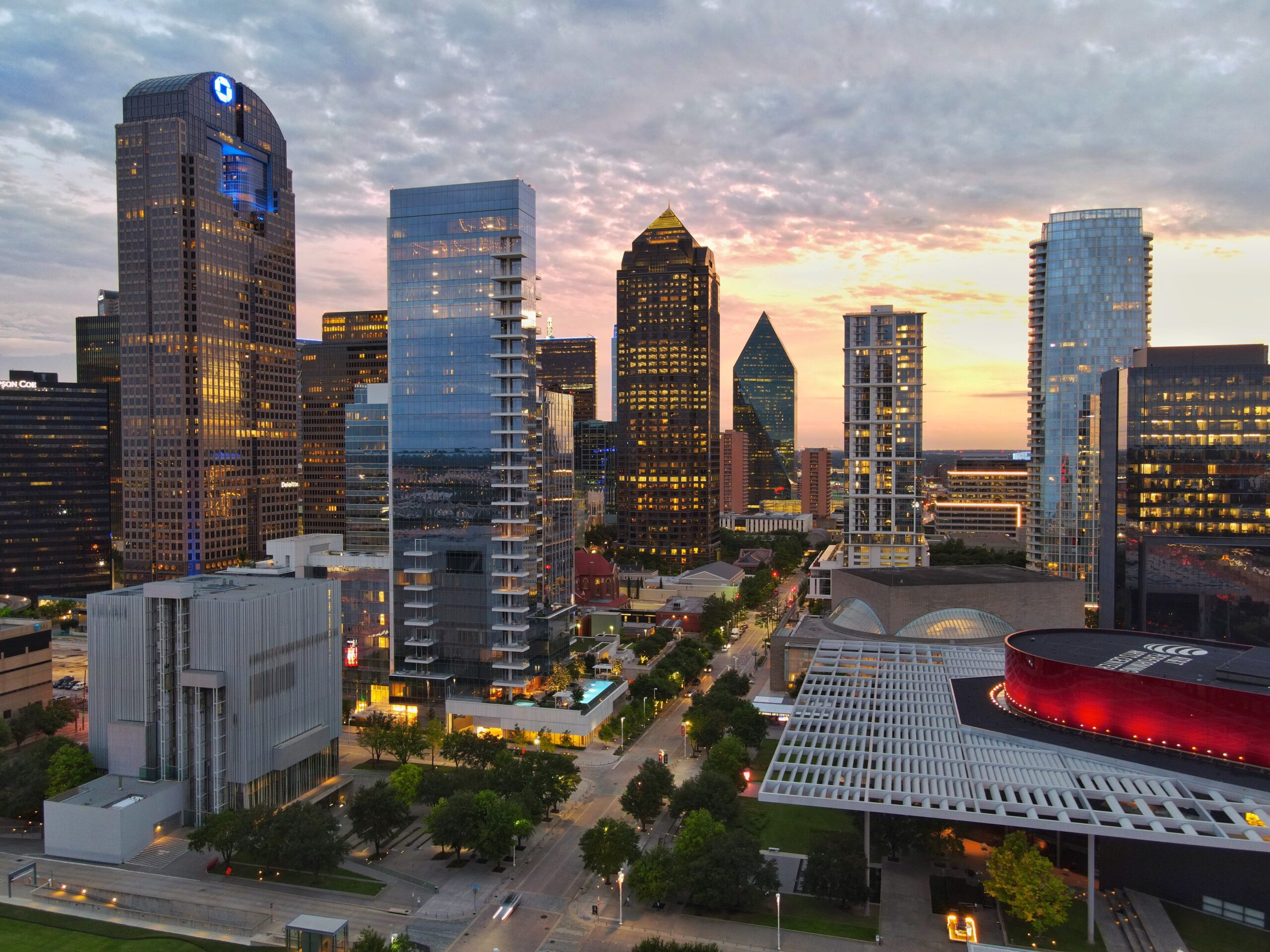 An aerial view of the Dallas Arts District