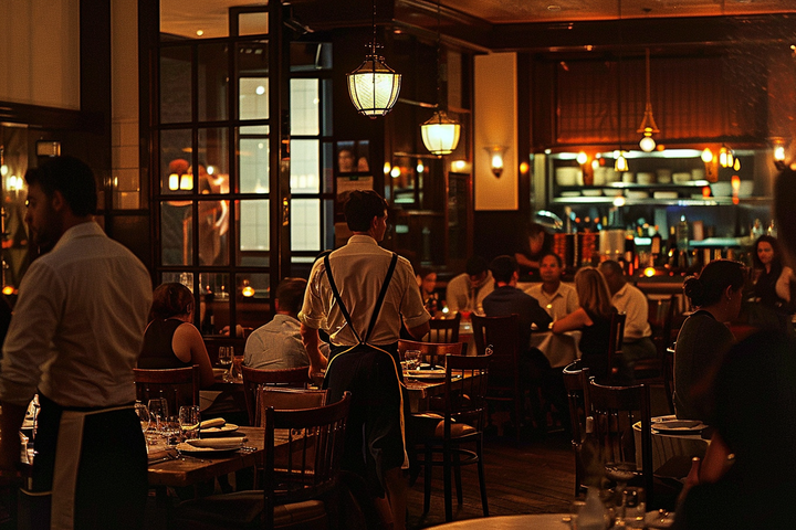 People Sitting and Eating in a Dimly Lit Restaurant